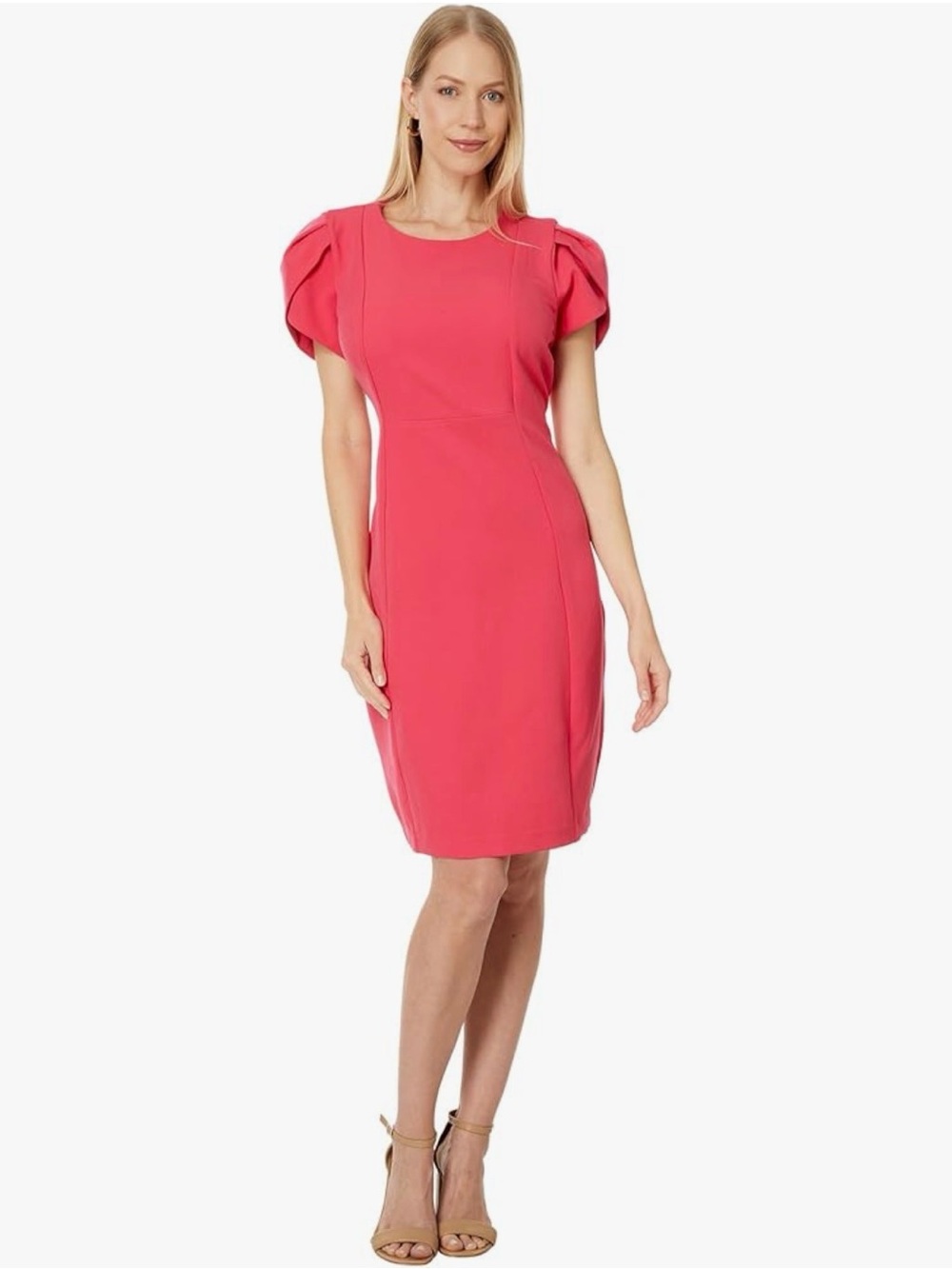 Liverpool Los Angeles Pink Puff Tulip Sleeve Midi Sheath Dress - Picture 1 of 6